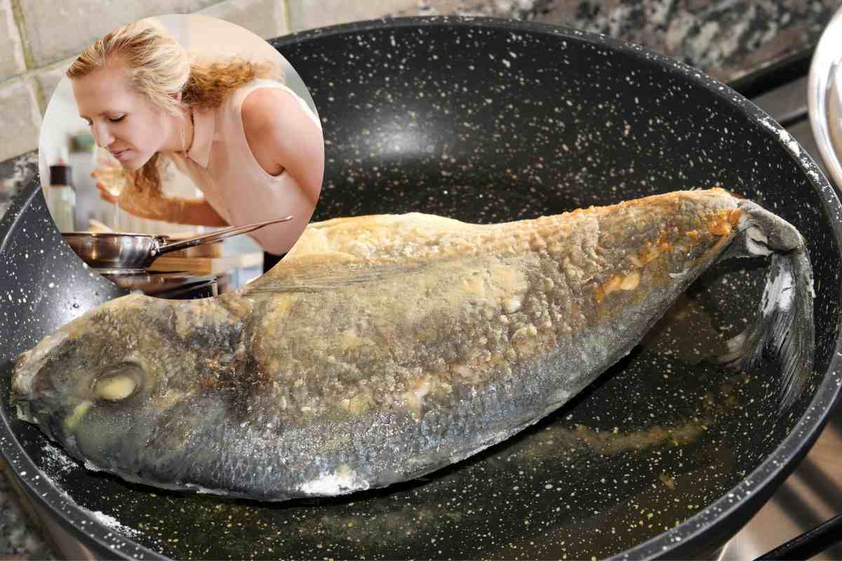 orata in padella e donna che assaggia
