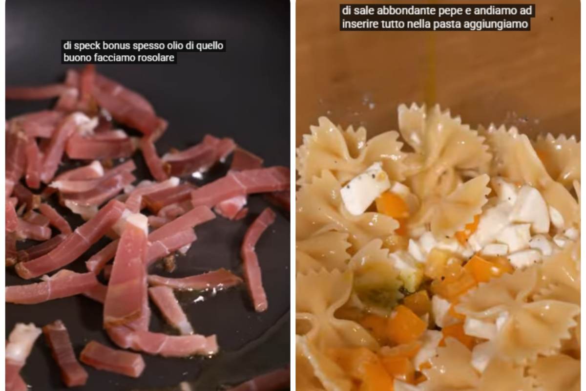 spek tagliato e pasta condita