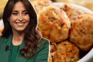 Bendetta Parodi in primo piano e polpette