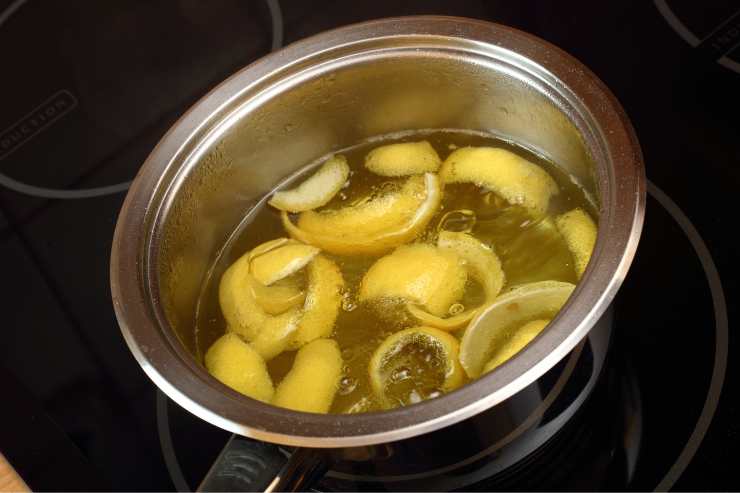 bucce di limone nel pentolino con l'acqua