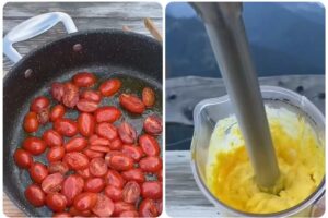 pomodori in padella e crema in mxer