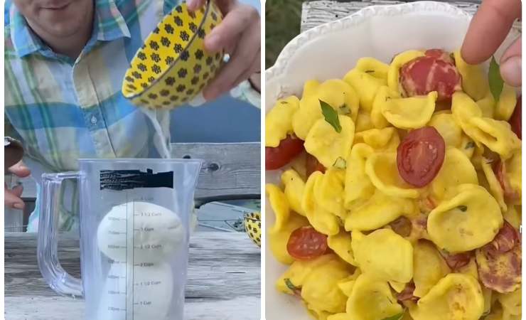 mixer con ingredienti e pasta in ciotola