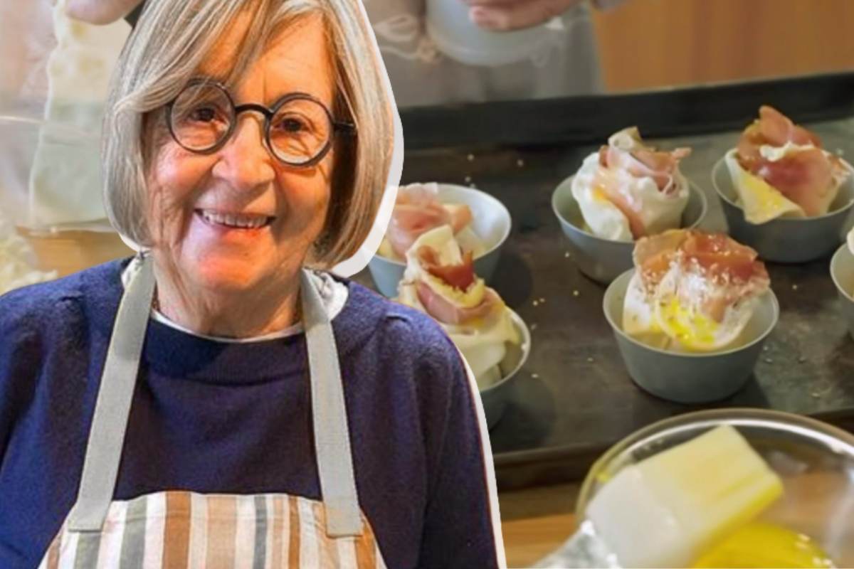 Anna Moroni e nello sfondo rose di pasta sfoglia
