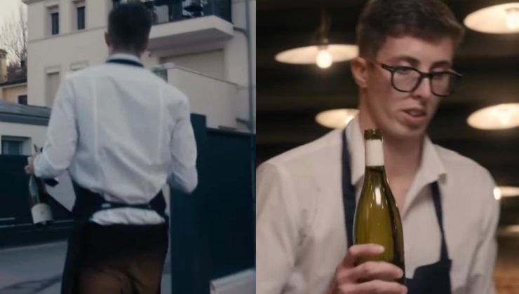 Collage di un cameriere col vino a 4 Ristoranti