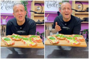 collage chef alessandro santarelli con un tagliere di pizze