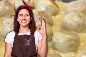 ragazza che fa il segno "ok" e polpette