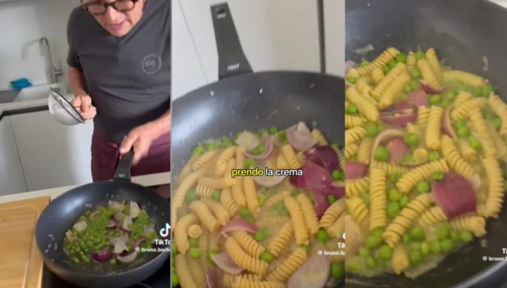 bruno barbieri mentre cucina pasta e piselli