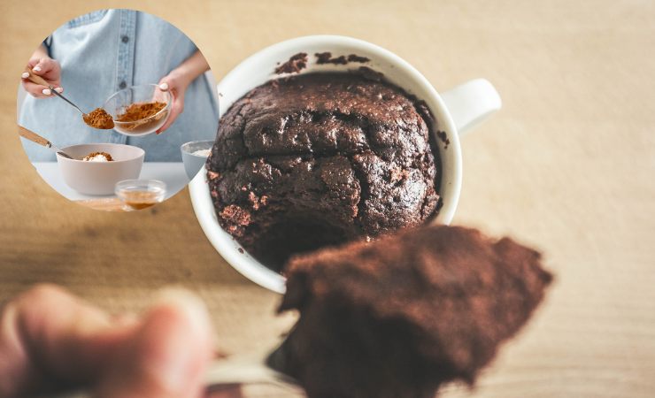 torta al cioccolato e donna che la prepara