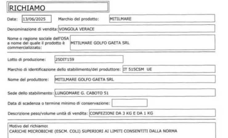 Richiamo alimentare