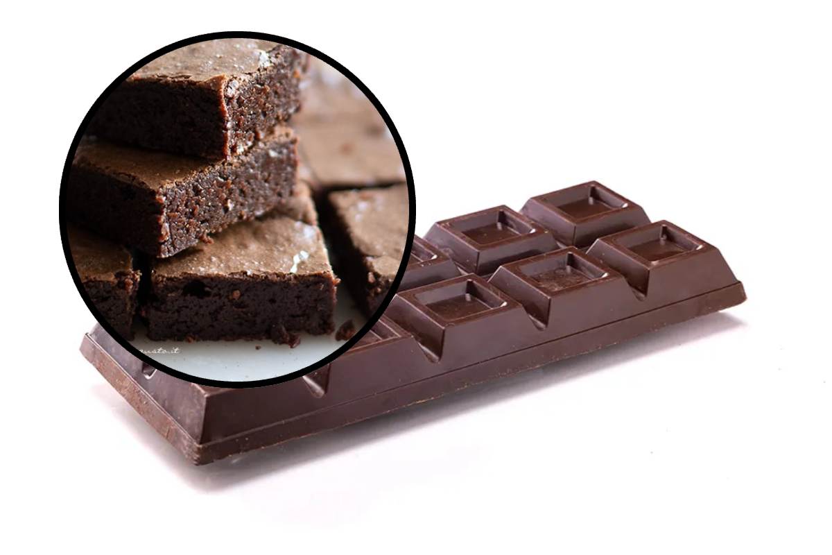 Una tavoletta di cioccolato e, in evidenza, dei quadrotti