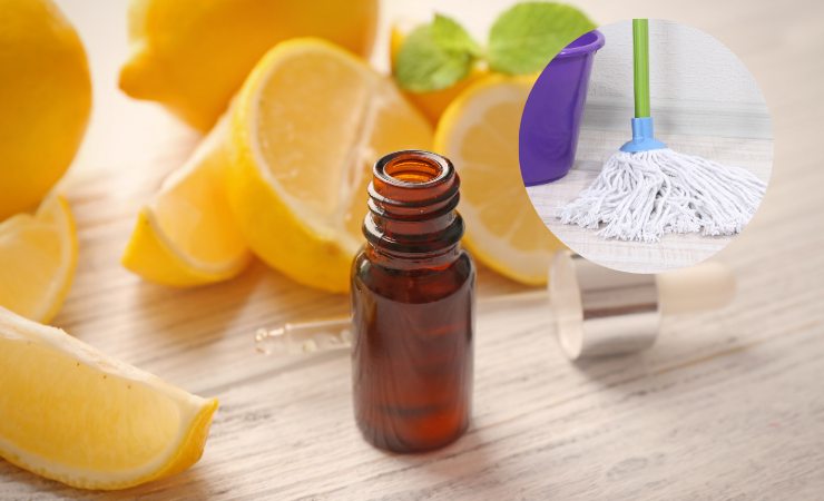 olio essenziale al limone con acqua per pavimento