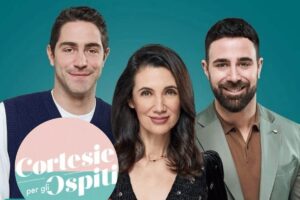 tommaso zorzi, csaba dalla zorza e roberto valbuzzi a cortesie per gli ospiti