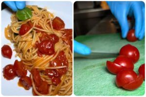 spaghetti al pomodoro e pomodori tagliati