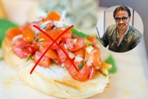 bruschetta con x rossa e francesco aquila