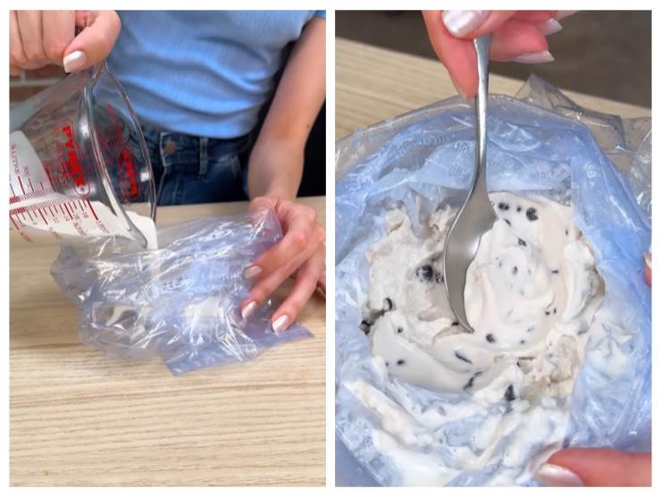 collage di due momenti in cui si prepara il gelato 