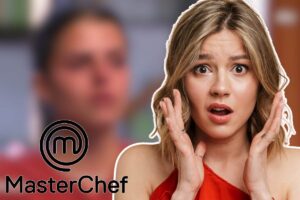 collage con persona pixellata e ragazza in primo piano, logo masterchef
