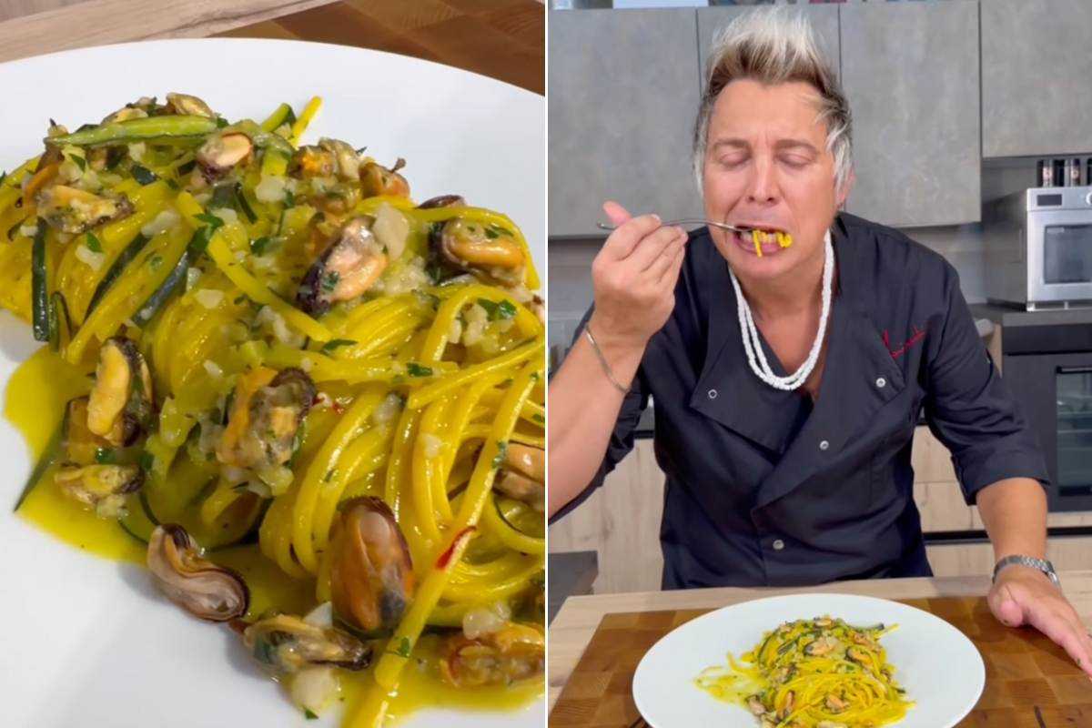 collage pasta con le cozze e chef mainardi