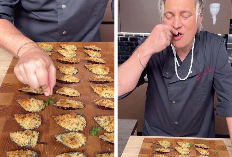 collage chef mainardi e cozze gratinate