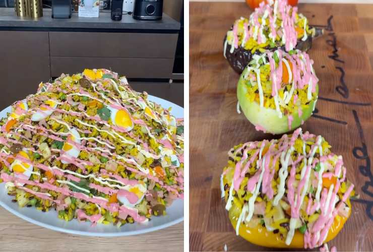 collage insalata di riso e verdure ripiene