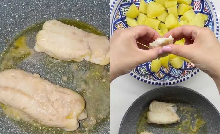 merluzzo in padella e spezzettato nelle patate