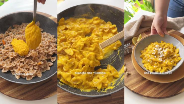 Preparazione della pasta con crema di carote