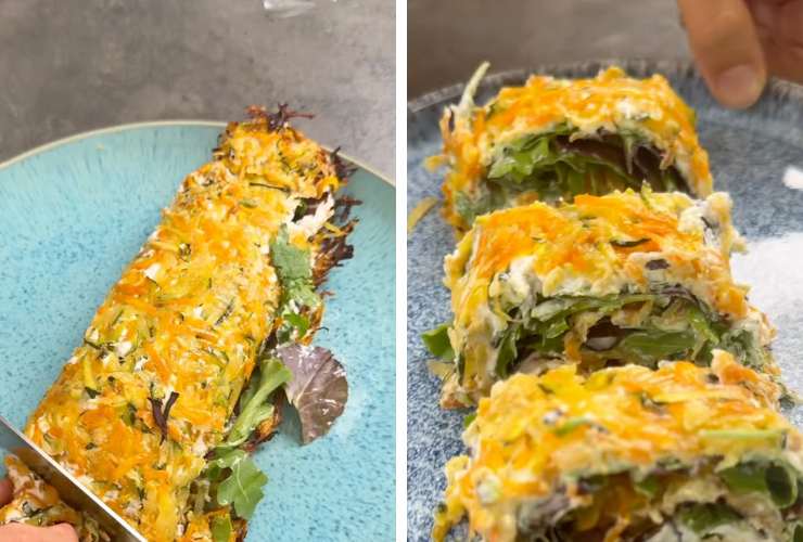 collage con rotolo di verdure