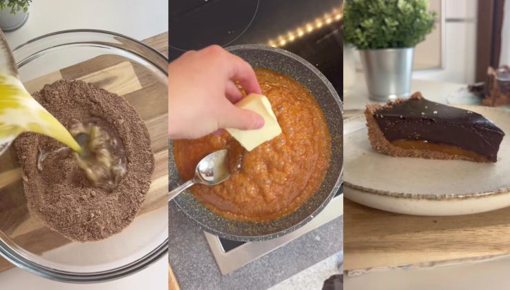 Preparazione della torta caramello e cioccolato
