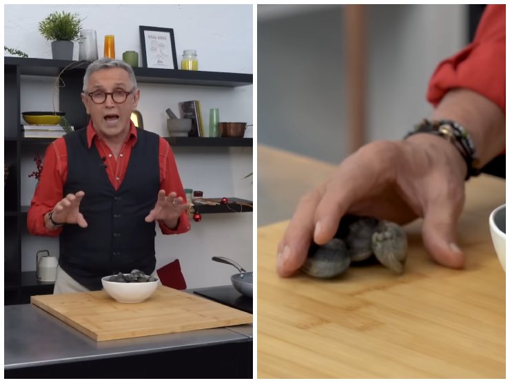 bruno barbieri mentre spurga le vongole