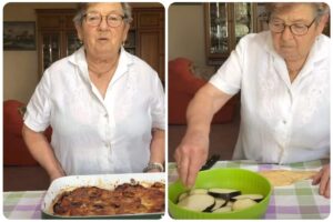 nonna nella prepara parmigiana melanzane
