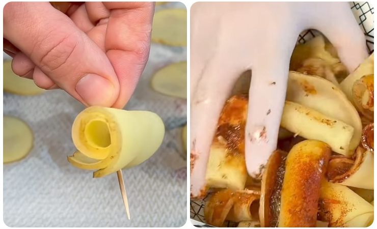 patate arrotolate prima e dopo con spezie 