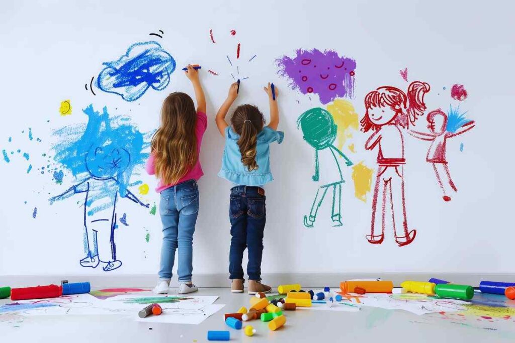 bambini scrivono sul muro