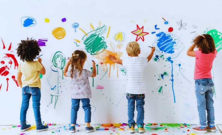 bambini scrivono sul muro