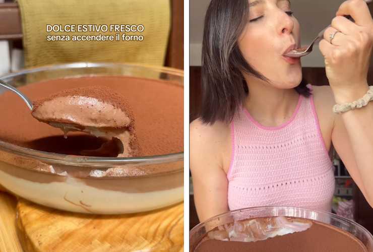 collage dolce al cucchiaio e ragazza che mangia