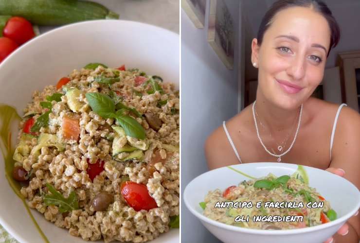 collage ragazza con un piatto e insalata di fatto