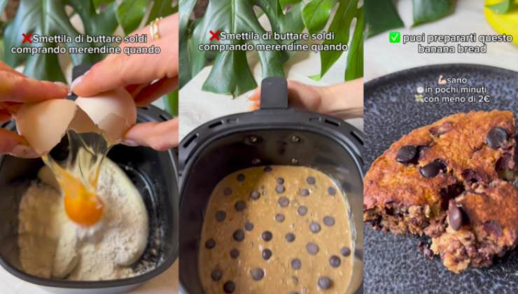 Preparazione del banana bread in friggitrice ad aria